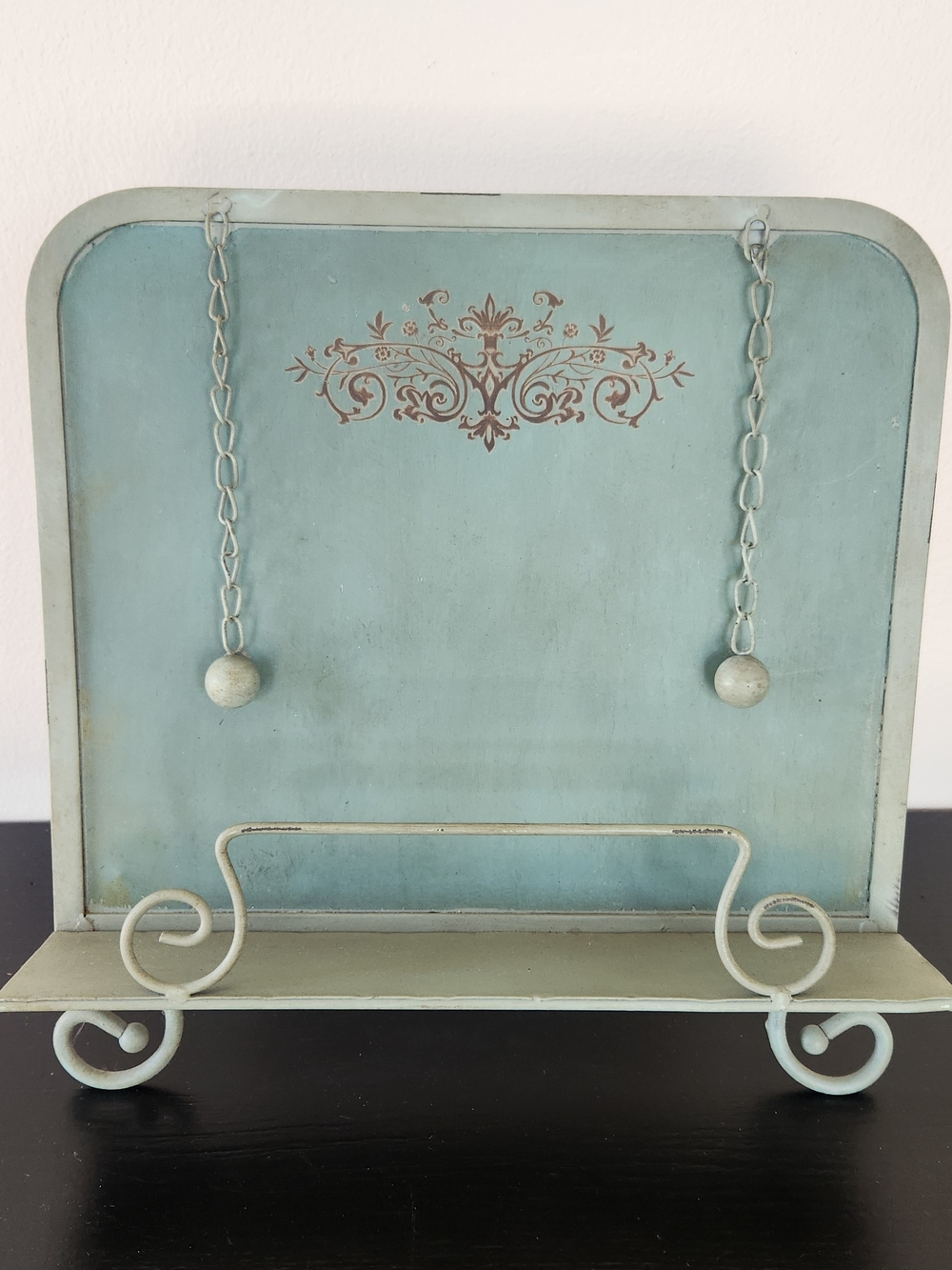 Cottagecore Shabby Chic Blue Decorative Cookbook Stand with Cream Scrollwork